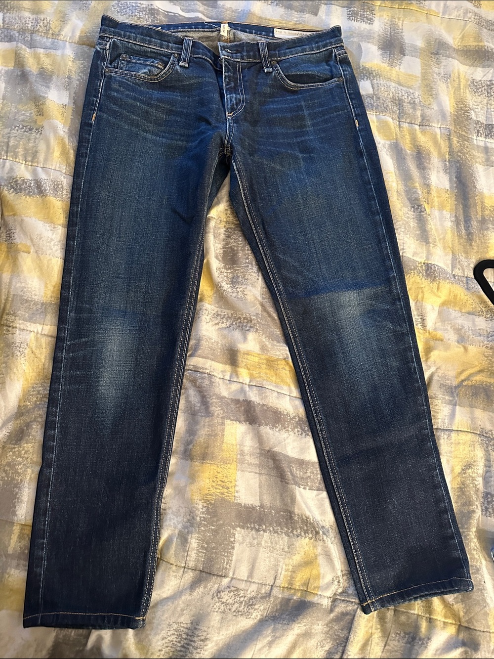 rag & bone women Slim Jeans in Indigo with Gold Stitching